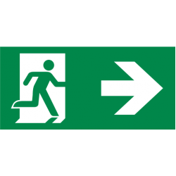 Pictogramsticker voor Topazio T2, 140 x 80 mm, vluchtend persoon in deur, pijl rechts (NEN-EN-ISO 7010)