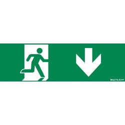 Pictogramsticker voor Taurus, Axel, Pavox, afmetingen 100 x 310 mm, met pictogram, vluchtend persoon in deur, met pijl naar beneden, conform NEN-EN-ISO 7010