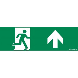 Pictogramsticker voor Taurus, Axel, Pavox, afmetingen 100 x 310 mm, met pictogram, vluchtend persoon in deur, met pijl rechtdoor, conform NEN-EN-ISO 7010 