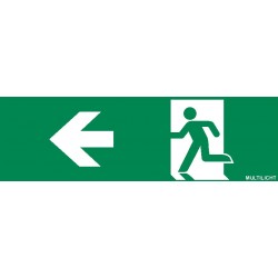 Pictogramsticker voor Taurus, Axel, Pavox, afmetingen 100 x 310 mm, met pictogram, vluchtend persoon in deur, met pijl naar links, conform NEN-EN-ISO 7010 