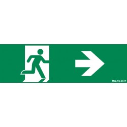 Pictogramsticker voor Taurus, Axel, Pavox, afmetingen 100 x 310 mm,, met pictogram, vluchtend persoon in deur, met pijl naar rechts, conform NEN-EN-ISO 7010